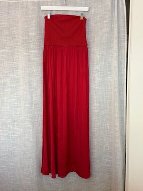 Anthropologie Strapless Bright Red Ribbed Bodice Maxi Dress